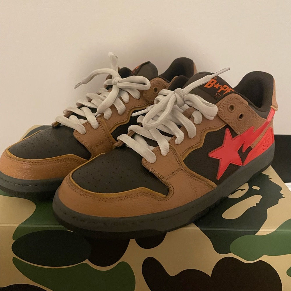 Bape Sta Sneakers with Red Star and Brown Accents